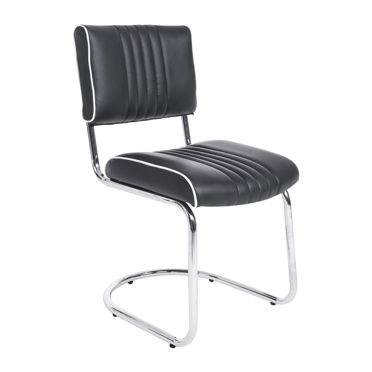 2 Pcs Stainless Steel & PU Leather Dining Chairs - Black