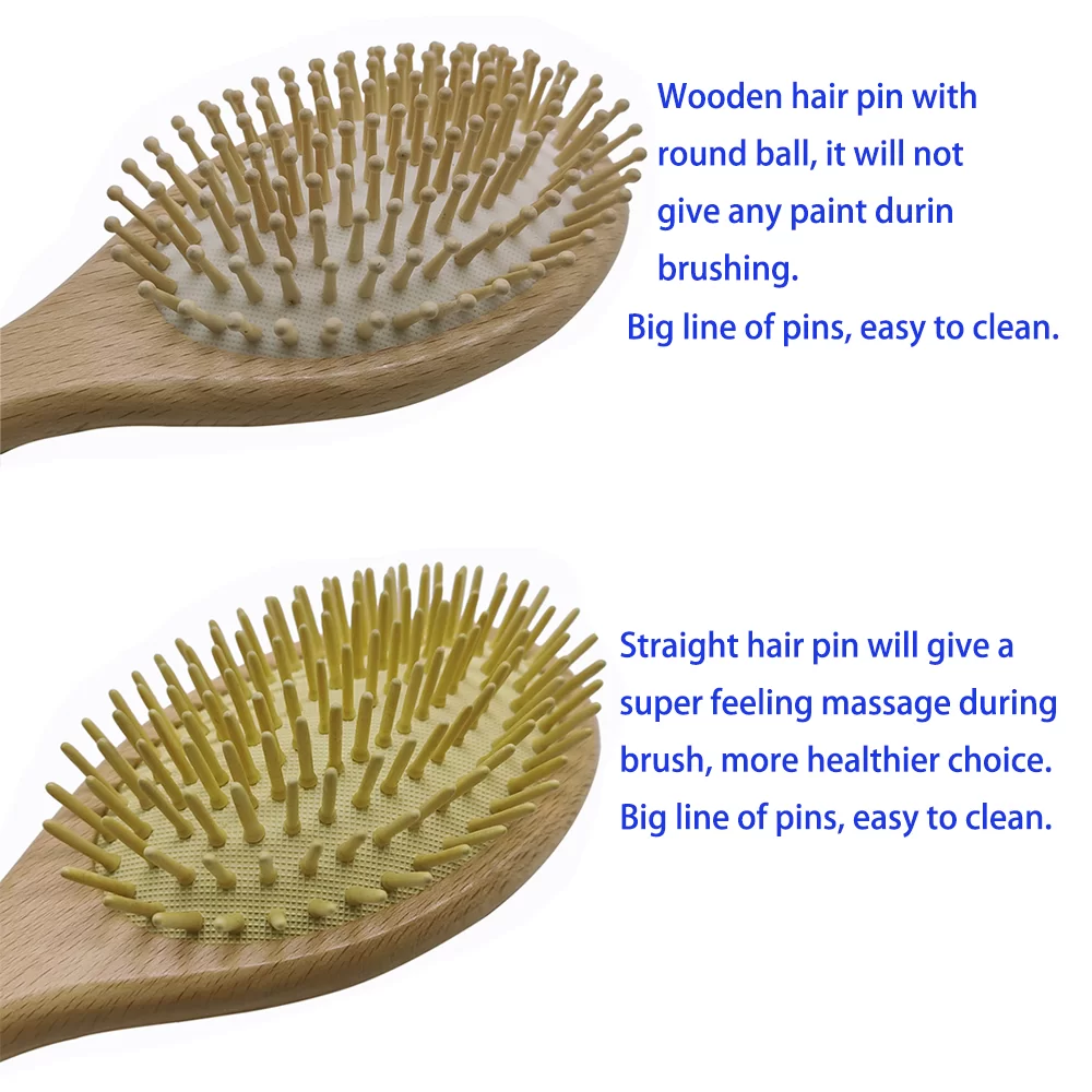 Oval Beech Wooden Hair brush with wooden pin, Air cushion brush with  massage, hot sale brushes, natural brush