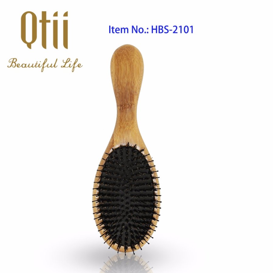 Oval Bamboo Hair Brush with Bristle and Thin Nylon Pin HBS-2101-1