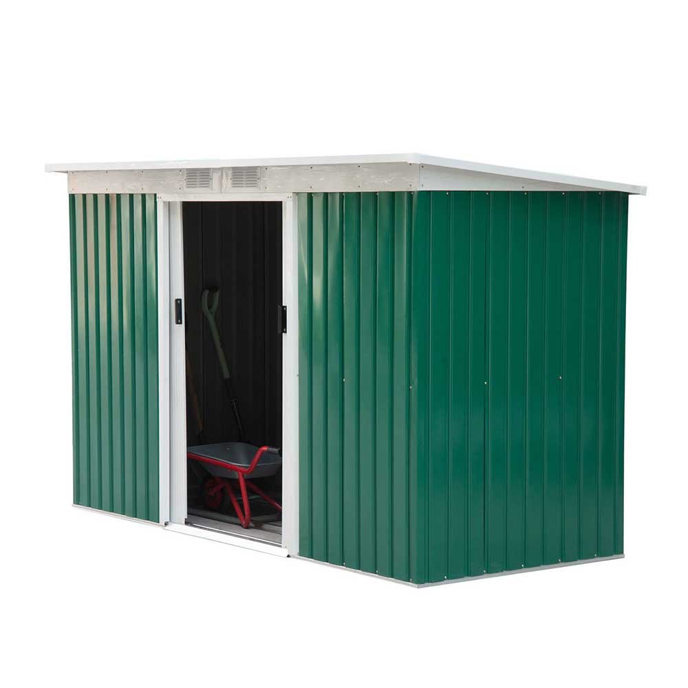 Outdoor Metal Garden Backyard Storage Shed - Green/White