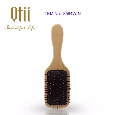 Paddle Wooden Hair Brush with Air Cushion and Rainbow Nylon Pin in Size 6.5x22.5cm