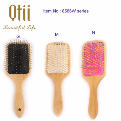 Paddle Detangling Wooden Hair Brush with Wire Pin, Natural pin, Wooden Pin or Rainbow Nylon Pin in Size 8.3x25cm