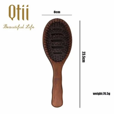Oval Wooden Hair Bursh with Ergonomic Handle, Carved Air Cushion and Nylon Pin in Size 8x23.5cm