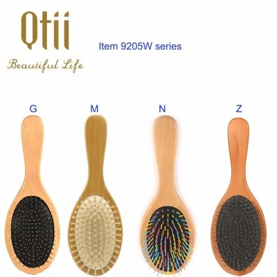 Oval Wooden Massage Brush with Air Cushion, Wire Pin, Wood Pin, Nylon Pin or Nylon with Boar Bristle in Size: 8.5x23.5cm