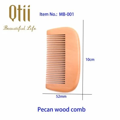 Natural Pecan Wood Hair Comb Beard Detangler with Small Pocket in Size 10x5.2cm