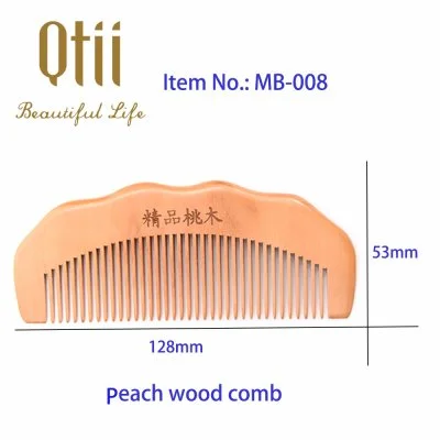 Natural Peach Wood Hair Comb with Raised Grain in Size of 12.8x5.3cm