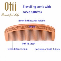 Natural Peach Wood Hair Comb with Carve Pattern MB-013-2