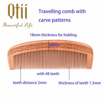 Natural Peach Wood Hair Comb with Carve Pattern MB-013-2