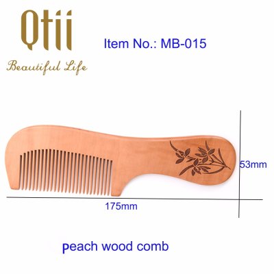 Natural Peach Wood Hair Comb Handle Carved with Daffodil Pattern MB-015-1