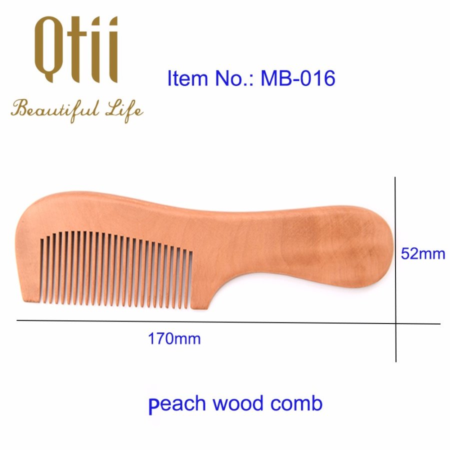 Natural Peach Wood Hair Comb with Handle MB-016-1