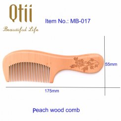 Natural Peach Wood Hair Comb Handle Carved with Flower Pattern MB-017-1