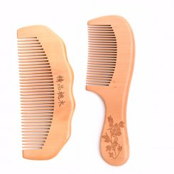 Natural Peach Wood Hair Comb Handle Carved with Flower Pattern MB-017 group