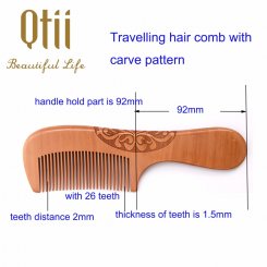 Natural Peach Wood Hair Comb with Carve Patterns MB-018-2