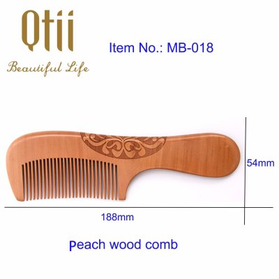 Natural Peach Wood Hair Comb with Carve Patterns MB-018-1