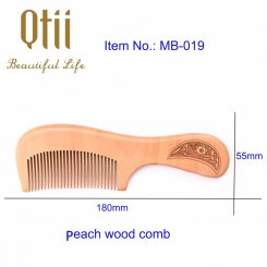 Natural Peach Wood Hair Comb with Carve Patterns Design Handle  MB-019-1