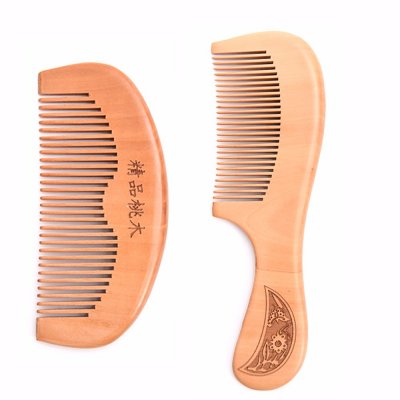 Natural Peach Wood Hair Comb with Carve Patterns Design Handle  MB-019 group