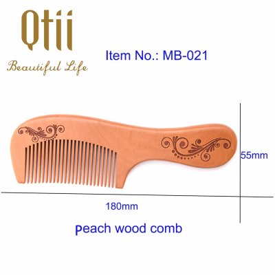 Natural Peach Wood Hair Comb with Handle MB-021-1