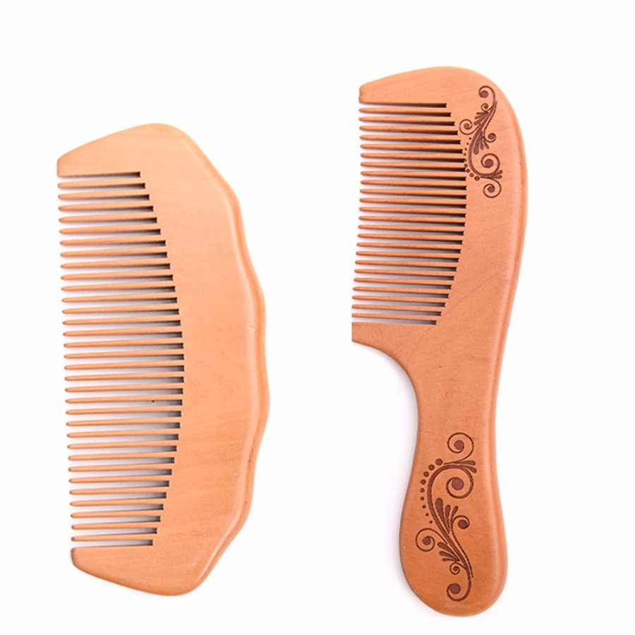 Natural Peach Wood Hair Comb with Handle MB-021 group