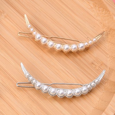 Hair Clip Crescent Moon Pearl Metal Gold Silver Color Design Daily Fashion Beauty Use Hair Clip For Girl And Women Length 6.5cm