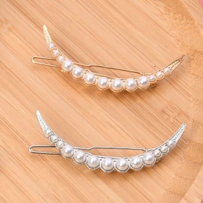Hair Clip Crescent Moon Pearl Metal Gold Silver Color Design Daily Fashion Beauty Use Hair Clip For Girl And Women Length 6.5cm