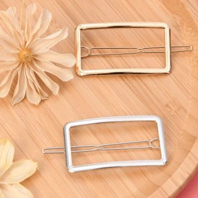 Hair Clip Rectangle Metal Gold Silver Color Design Daily Fashion Beauty Use Hair Clip For Girl And Women Length 6.5cm