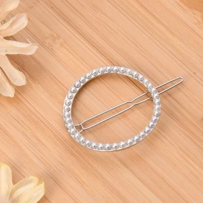 Hair Clip Round Shape Pearl Metal Gold Silver Color Design Daily Fashion Beauty Use Hair Clip For Girl And Women Length 6cm