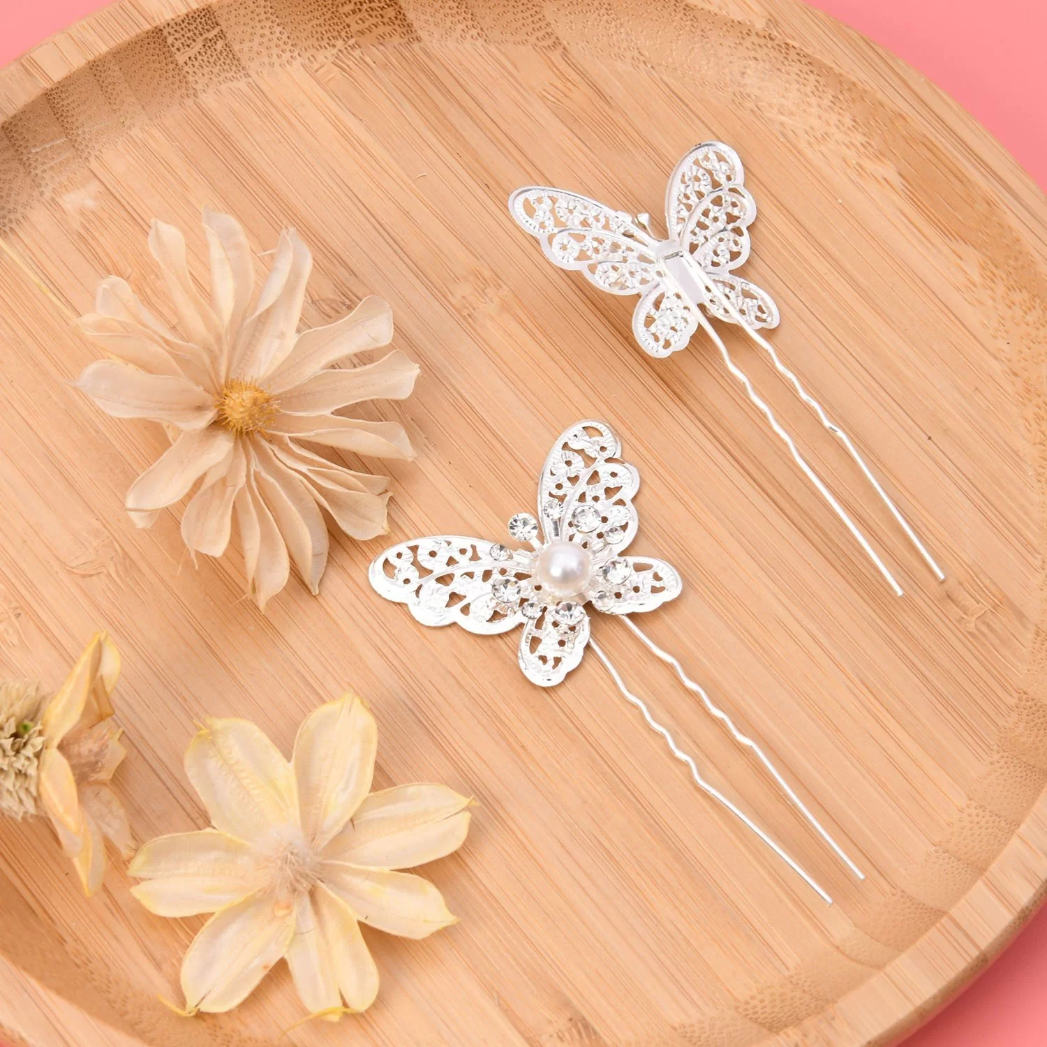 Hair Pin Butterfly Silver Pearl Rhinestone Design Wedding Party Use For  Girl And Women 