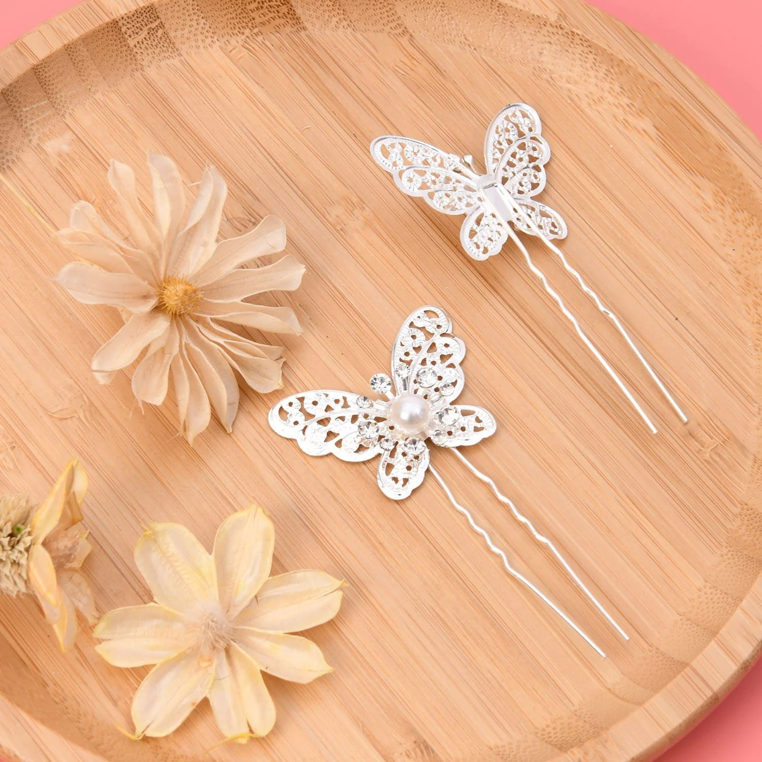 Hair Pin Butterfly Silver Pearl Rhinestone Design Wedding Party Use For Girl And Women Hair Pin Butterfly Silver Pearl Rhinestone Design Wedding Party Use For Girl And Women