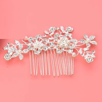 Hair Pin Comb Flower Pearl Rhinestone Shiny Wedding Party Bridal Headpiece Classic Beauty Use For Girl And Women 11.5X7cm
