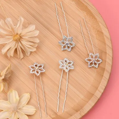 Hair Pin Flower Rhinestone Silver Rose Color Design Wedding Party Use For Girl And Women Length 6.6cm