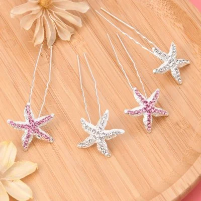 Hair Pin Starfish Rhinestone Design Wedding Party Use For Girl And Women Length 7.5cm