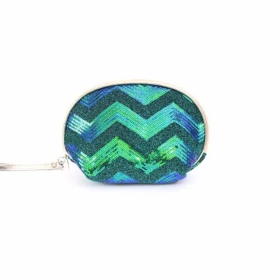 Make Up Bag Half Moon Shape With Glitter Shine Wave Pattern Handbag Organizer