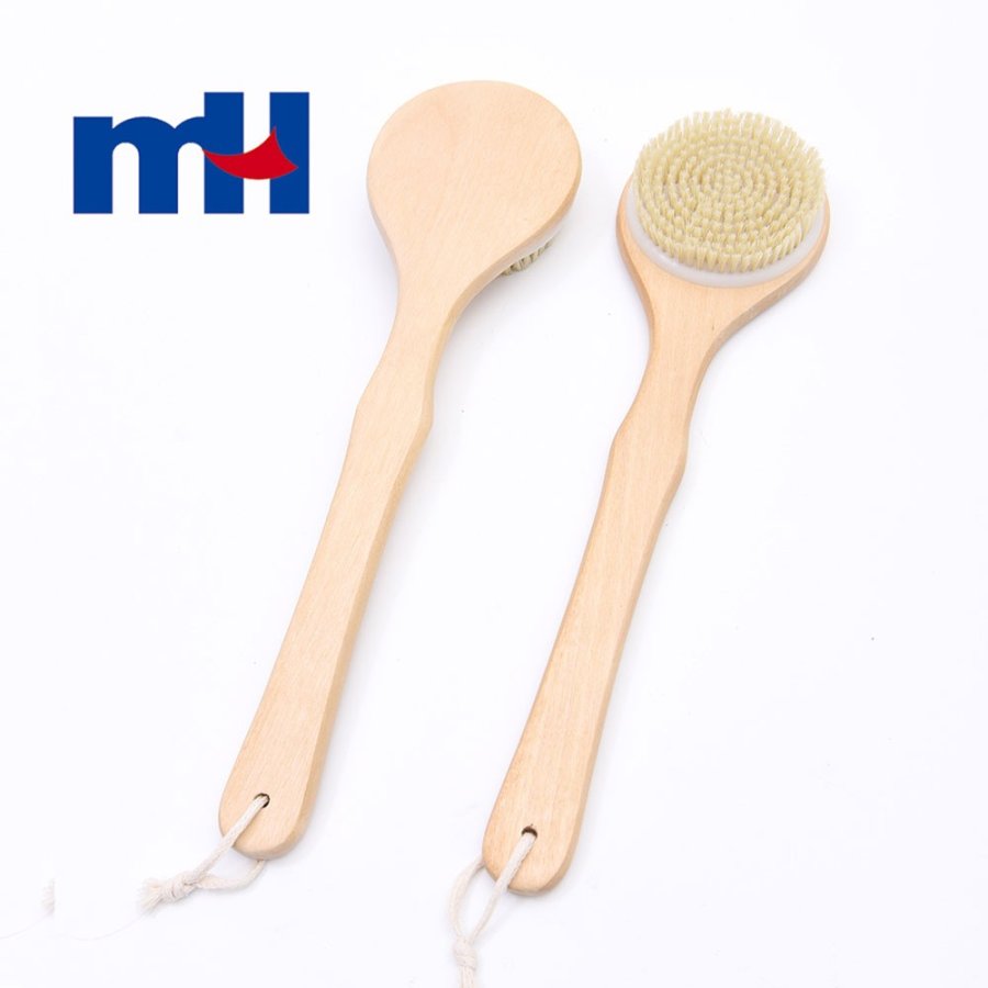 Natural Boar Bristles Wood Long Handle Bath Brush, Body Brush for Wet or Dry Brushing-1