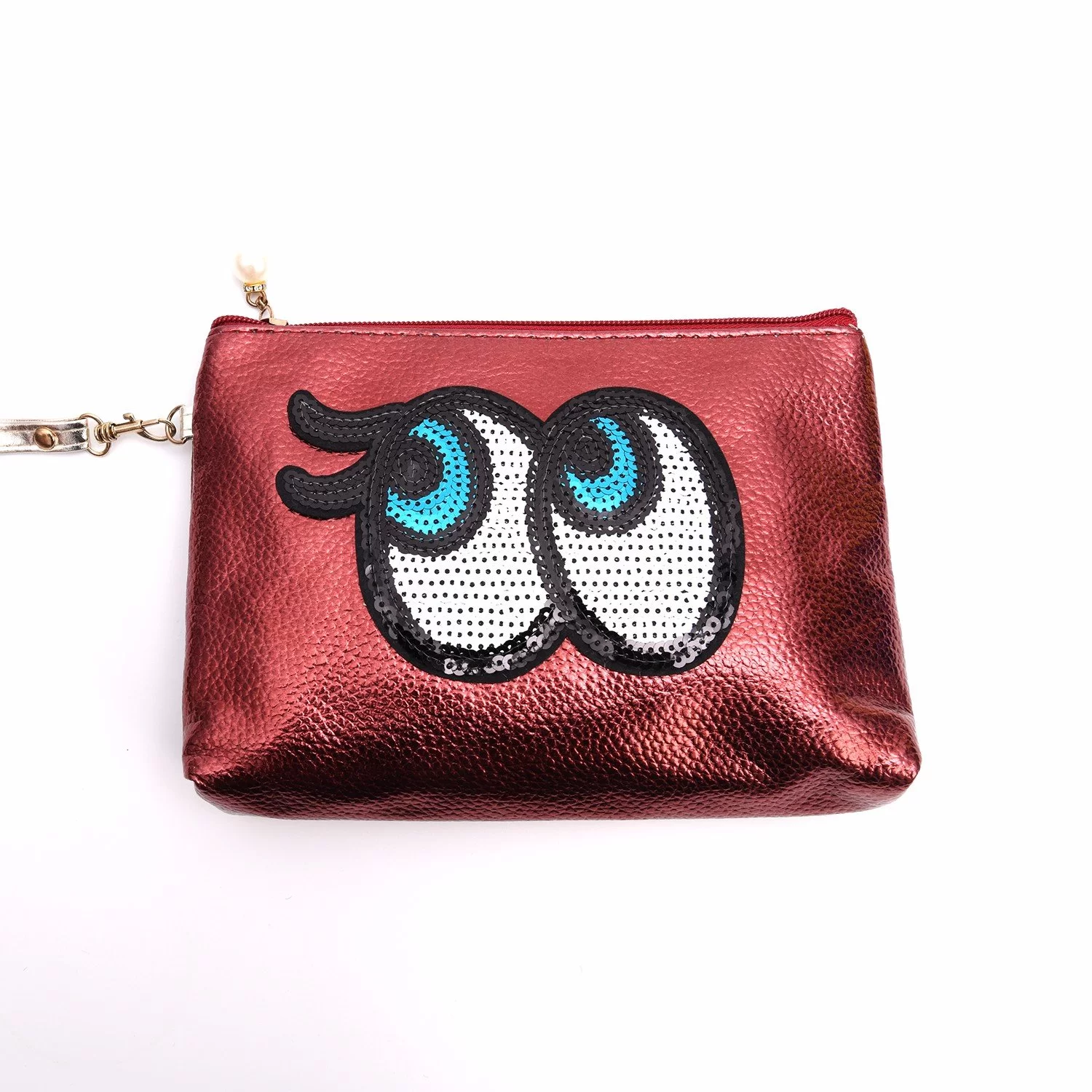 Soft PU Makeup Bag for Purse Travel Cosmetic Pouch with Eyes Image and  Shiny Sequin design