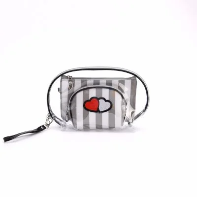 3 Pc Makeup Bag Set for Purse Cosmetic Bags Set Zippered Pouch Set Toiletry Pouch Bag with Vertical Stripes Design