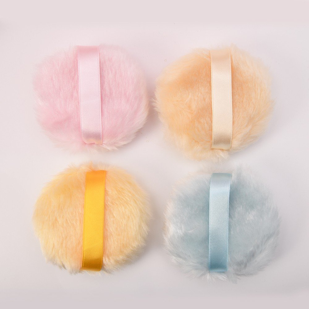 Dense Fluff Plush Cosmetic Powder Puff with Satin Ribbon Big size 10*3cm